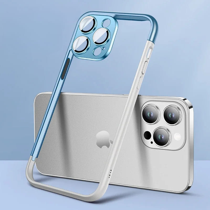 Dual Bracket iPhone Frame with Glass Camera Lens-Fonally-For iPhone 15 Pro Max-Blue White-
