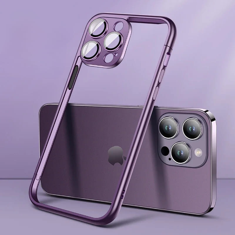 Dual Bracket iPhone Frame with Glass Camera Lens-Fonally-For iPhone 15 Pro Max-Pure Purple-