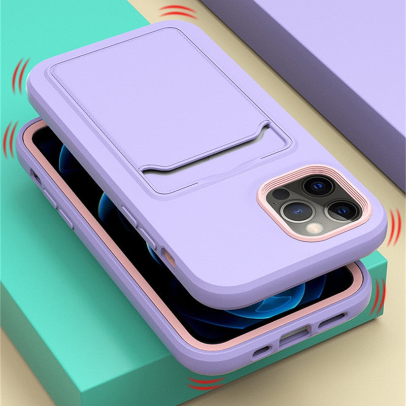 Dual Color Silicone iPhone Case with Card Slot-Fonally-