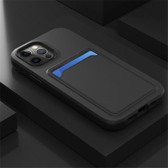 Dual Color Silicone iPhone Case with Card Slot-Fonally-For iPhone 14 Pro Max-Black-