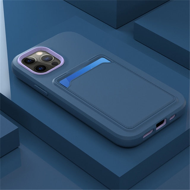 Dual Color Silicone iPhone Case with Card Slot-Fonally-For iPhone 14 Pro Max-Dark Blue-