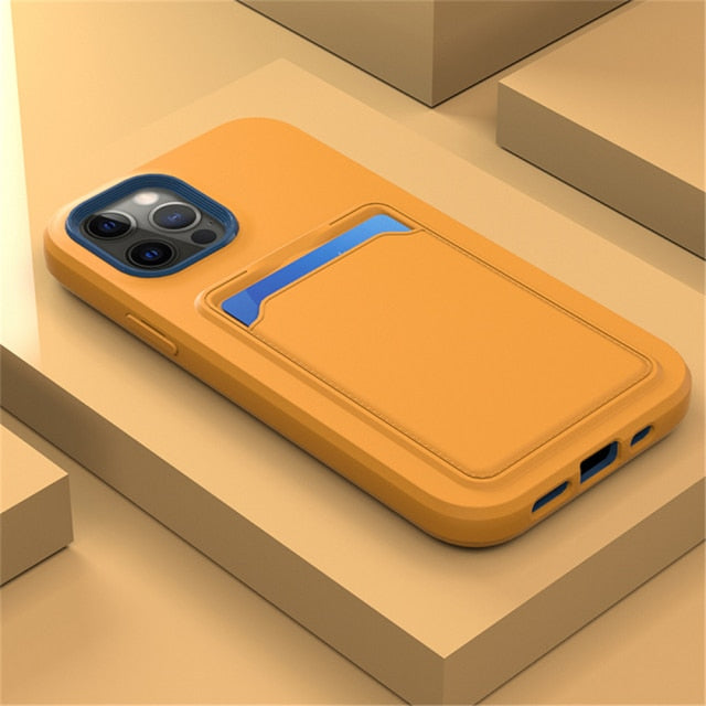 Dual Color Silicone iPhone Case with Card Slot-Fonally-For iPhone 14 Pro Max-Orange-