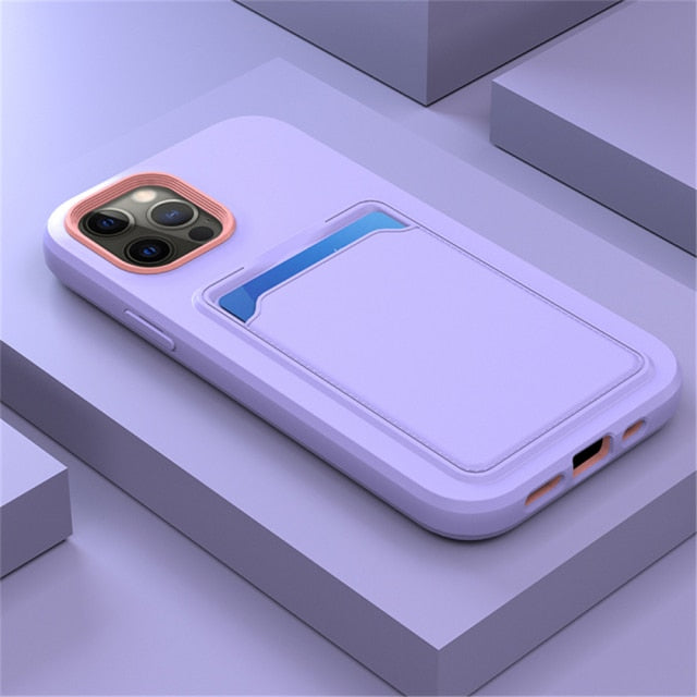 Dual Color Silicone iPhone Case with Card Slot-Fonally-For iPhone 14 Pro Max-Purple-