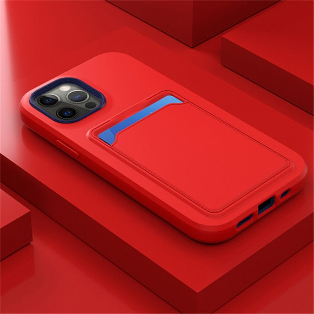 Dual Color Silicone iPhone Case with Card Slot-Fonally-For iPhone 14 Pro Max-Red-