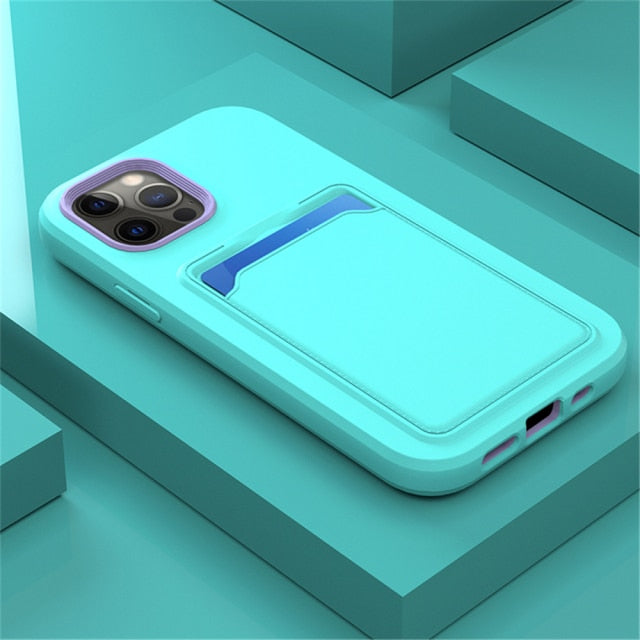 Dual Color Silicone iPhone Case with Card Slot-Fonally-For iPhone 14 Pro Max-Sky Blue-