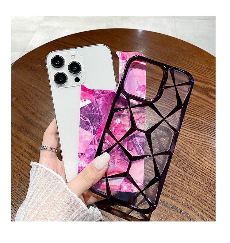 Electroplated Geometric Gradient Marble iPhone Case-Fonally-