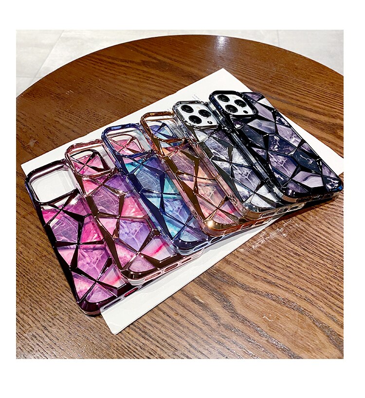 Electroplated Geometric Gradient Marble iPhone Case-Fonally-