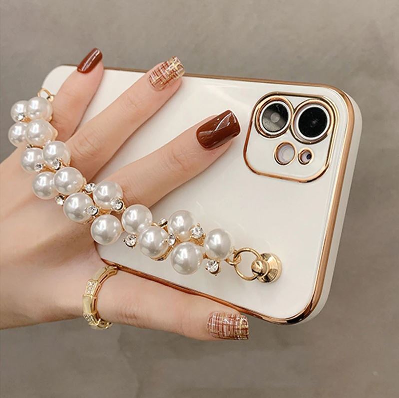 Electroplated iPhone Case with Pearl Chain-Fonally-