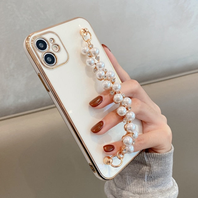 Electroplated iPhone Case with Pearl Chain-Fonally-