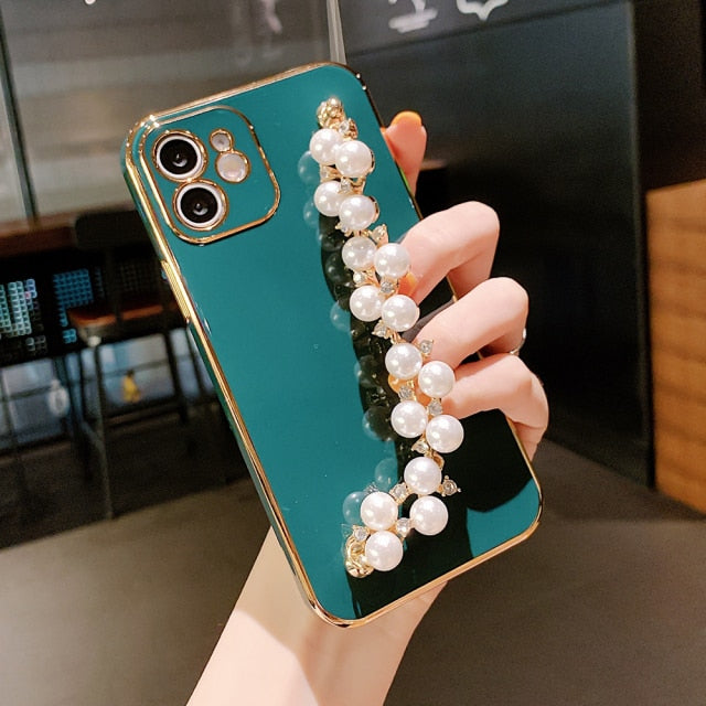Electroplated iPhone Case with Pearl Chain-Fonally-