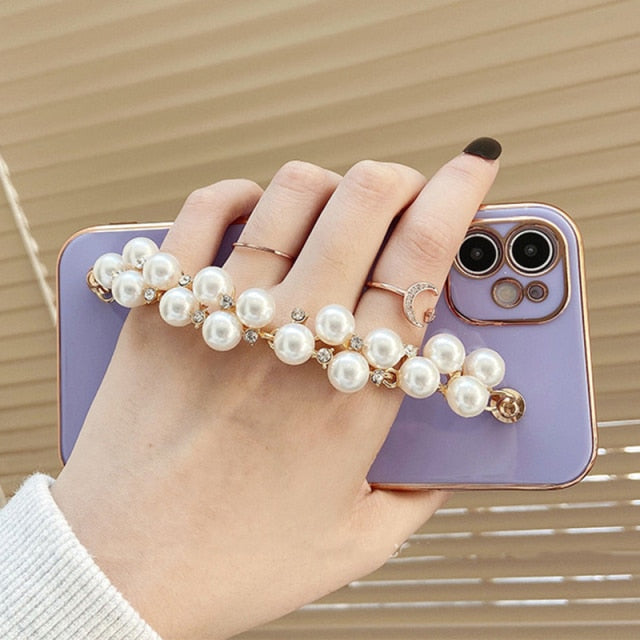 Electroplated iPhone Case with Pearl Chain-Fonally-