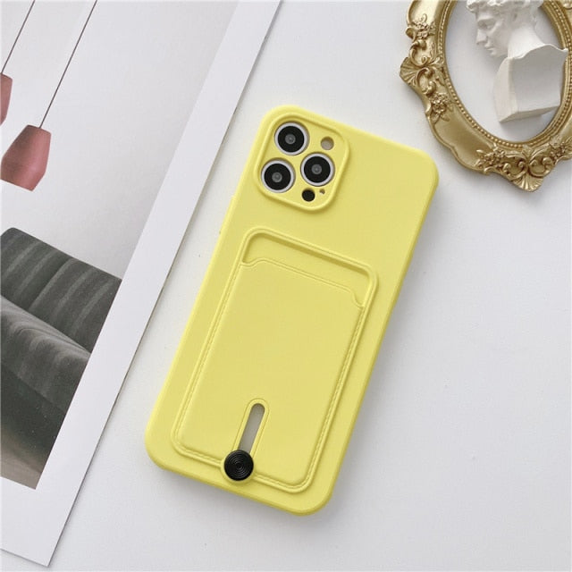 Embedded Wallet Silicone iPhone Case with Push Slider-Fonally-For iPhone 13 Pro Max-Yellow-