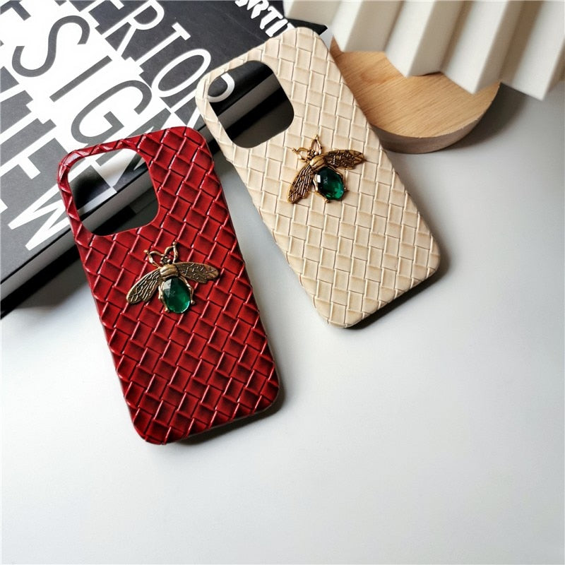 Emerald Green Bee Woven Pattern iPhone Case-Fonally-