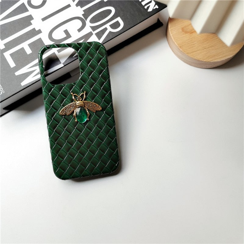 Emerald Green Bee Woven Pattern iPhone Case-Fonally-
