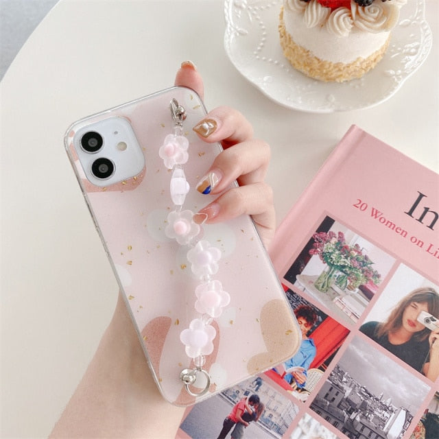 Floral Glitter iPhone Case with Flower Chain-Fonally-For iPhone 12 Pro Max-1-