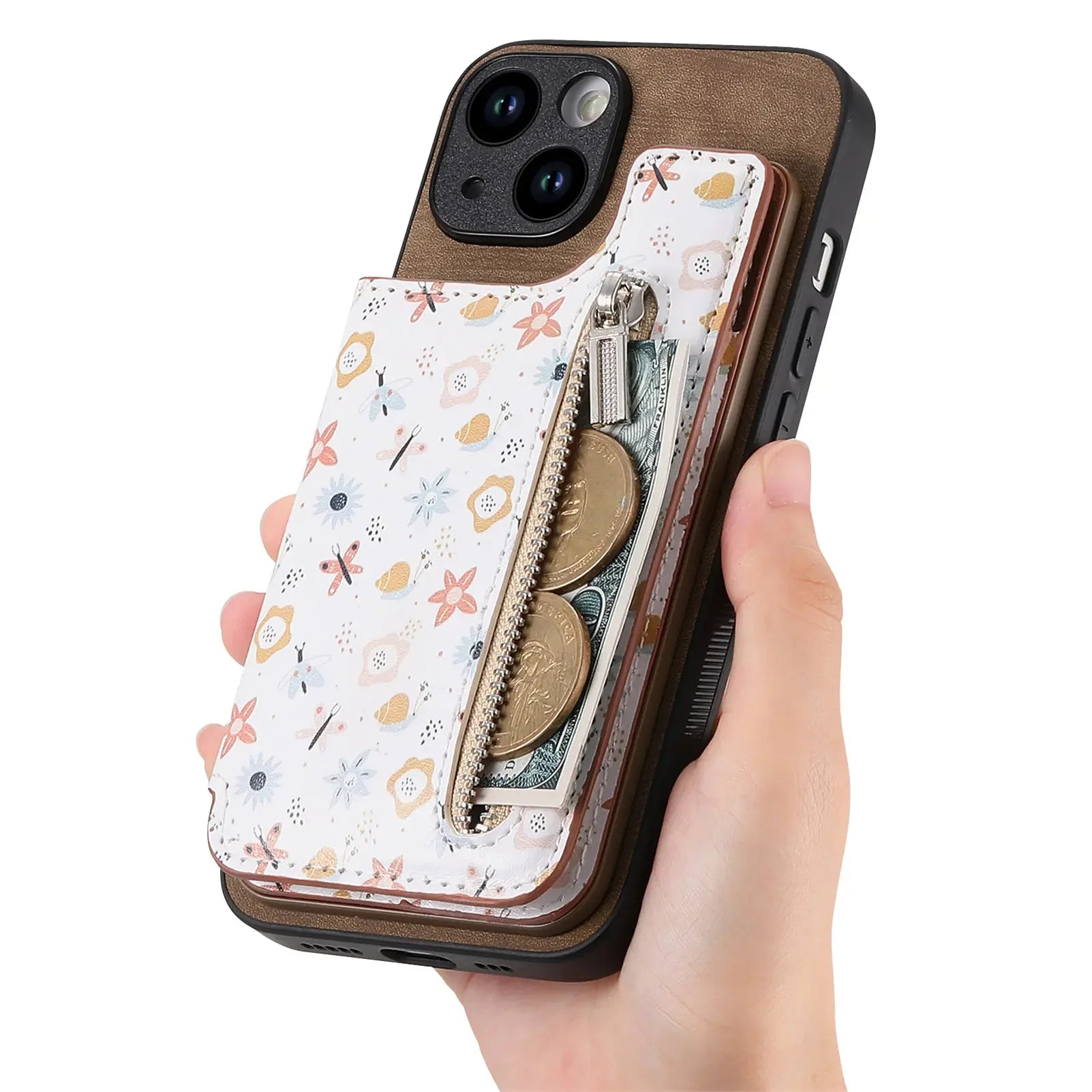Floral Zipper Wallet iPhone Case-Fonally-