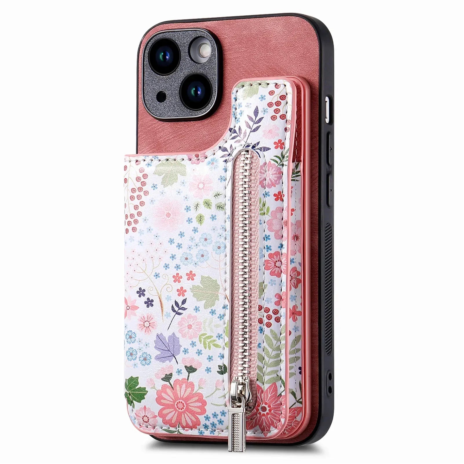 Floral Zipper Wallet iPhone Case-Fonally-For iPhone 13-Pink-