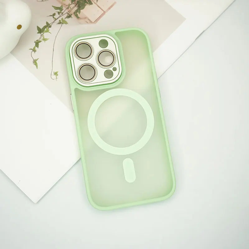Frosted Full Coverage Camera MagSafe iPhone Case-Fonally-For iPhone 15-Light Green-