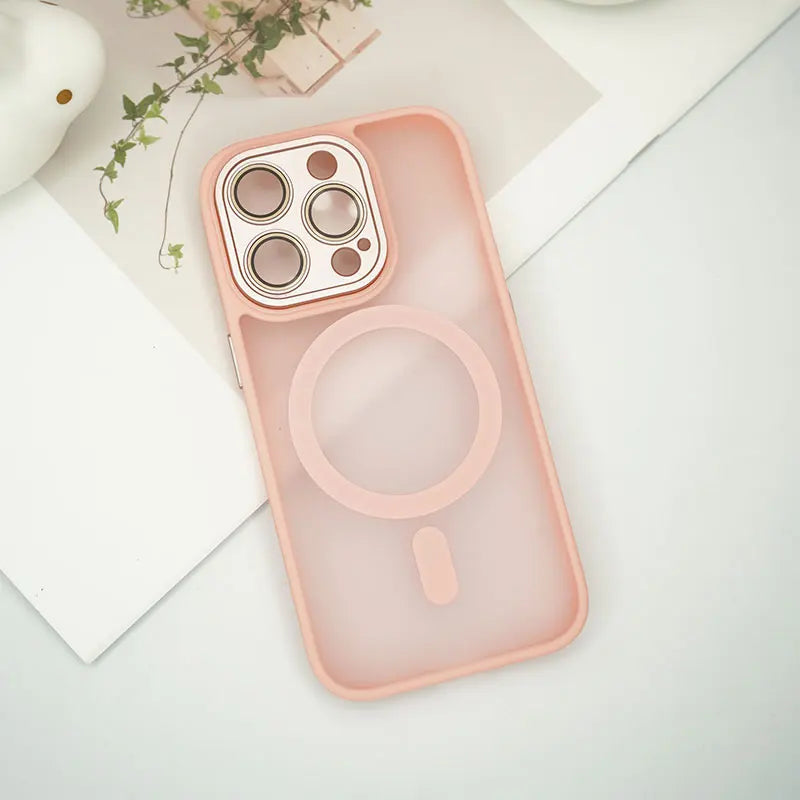 Frosted Full Coverage Camera MagSafe iPhone Case-Fonally-For iPhone 15-Pink-