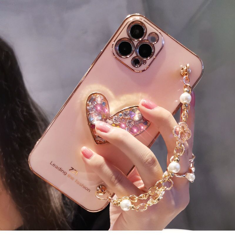Gem Bracelet Glitter Heart Plated iPhone Case-Fonally-