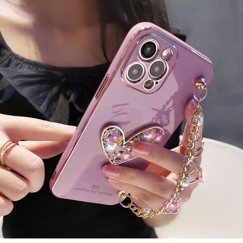 Gem Bracelet Glitter Heart Plated iPhone Case-Fonally-