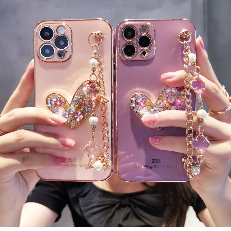 Gem Bracelet Glitter Heart Plated iPhone Case-Fonally-