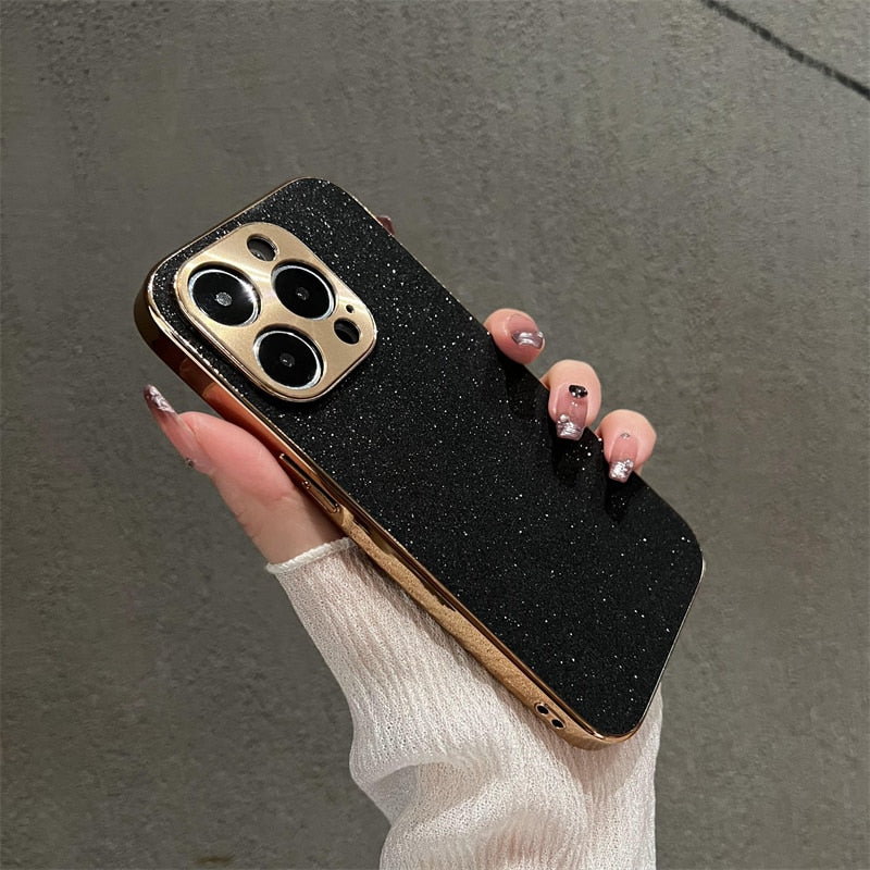 Glitter Plated Camera & Sides iPhone Case-Fonally-For iPhone 12-Black-