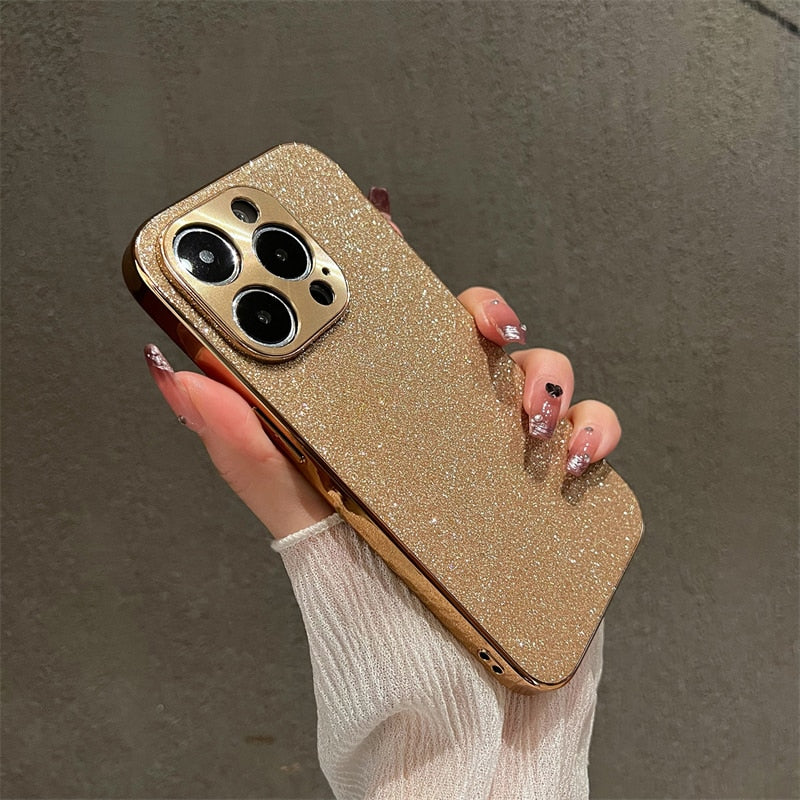 Glitter Plated Camera & Sides iPhone Case-Fonally-For iPhone 12-Gold-