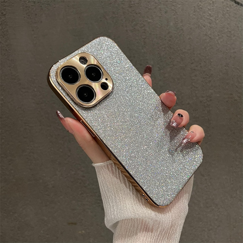 Glitter Plated Camera & Sides iPhone Case-Fonally-For iPhone 12-Silver-