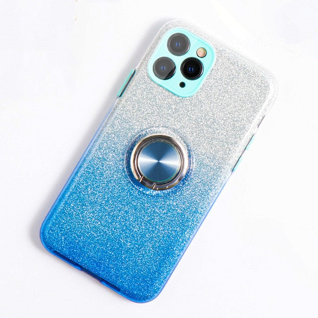Gradient Glitter iPhone Case with ring-Fonally-For iPhone 12 Pro Max-Blue-
