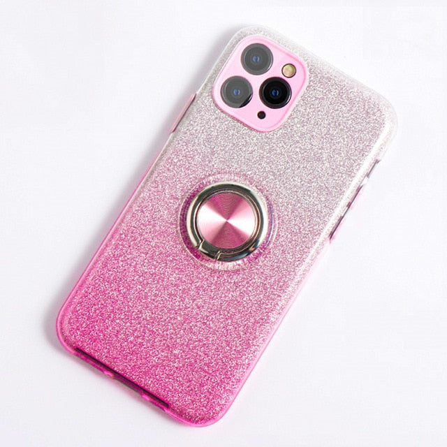 Gradient Glitter iPhone Case with ring-Fonally-For iPhone 12 Pro Max-Pink-