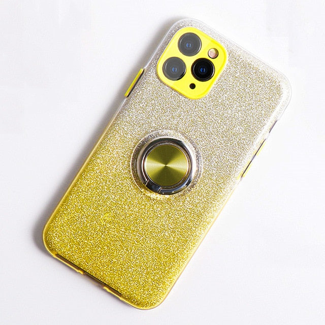 Gradient Glitter iPhone Case with ring-Fonally-For iPhone 12 Pro Max-Yellow-