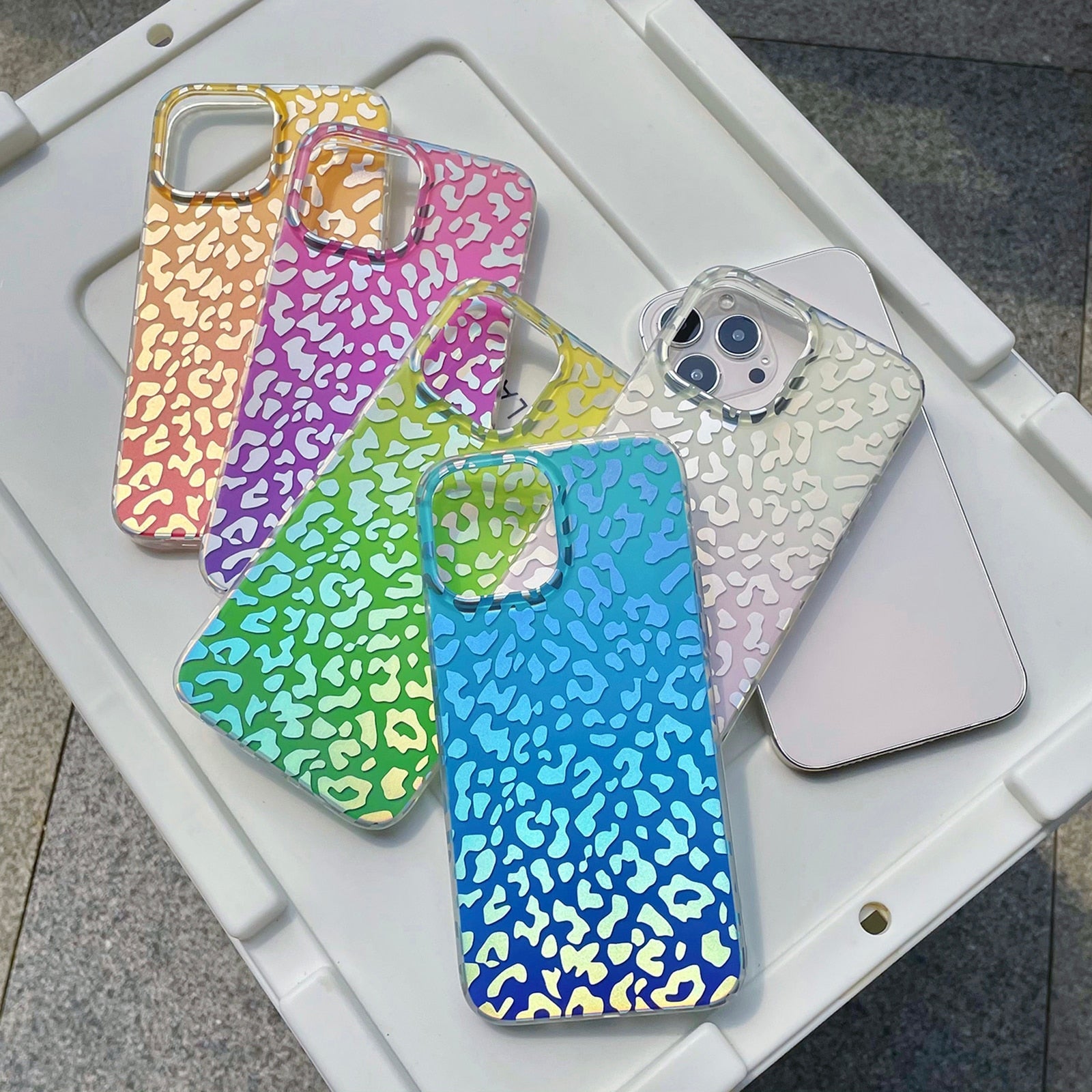 Gradient Rainbow Laser Leopard iPhone Case-Fonally-