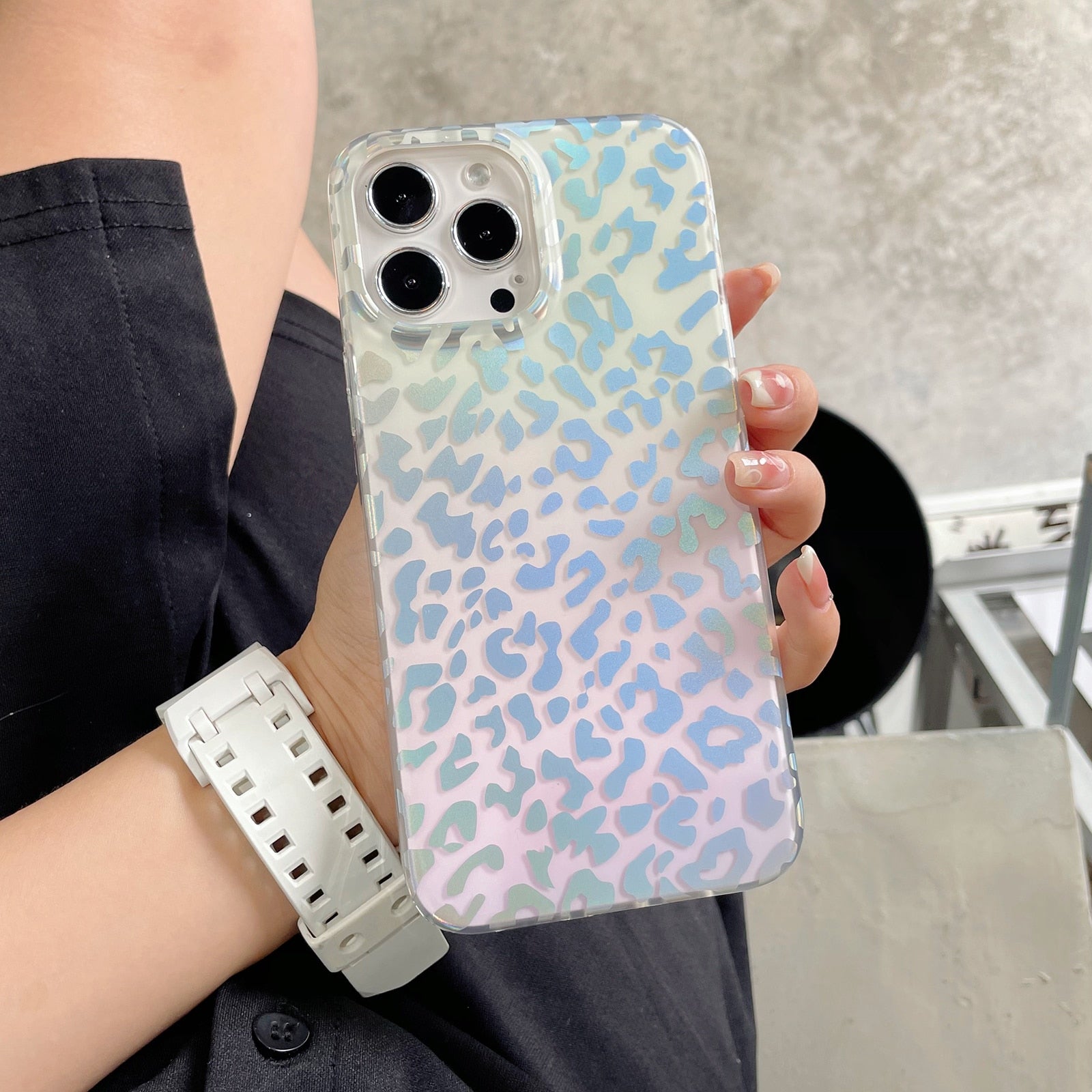Gradient Rainbow Laser Leopard iPhone Case-Fonally-For iPhone 13-E-