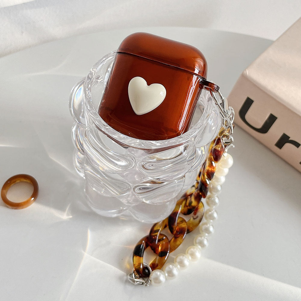 Heart AirPods case with Amber & Pearl Chain-Fonally-