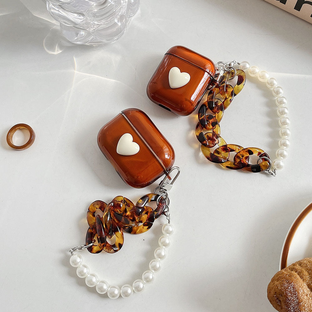 Heart AirPods case with Amber & Pearl Chain-Fonally-