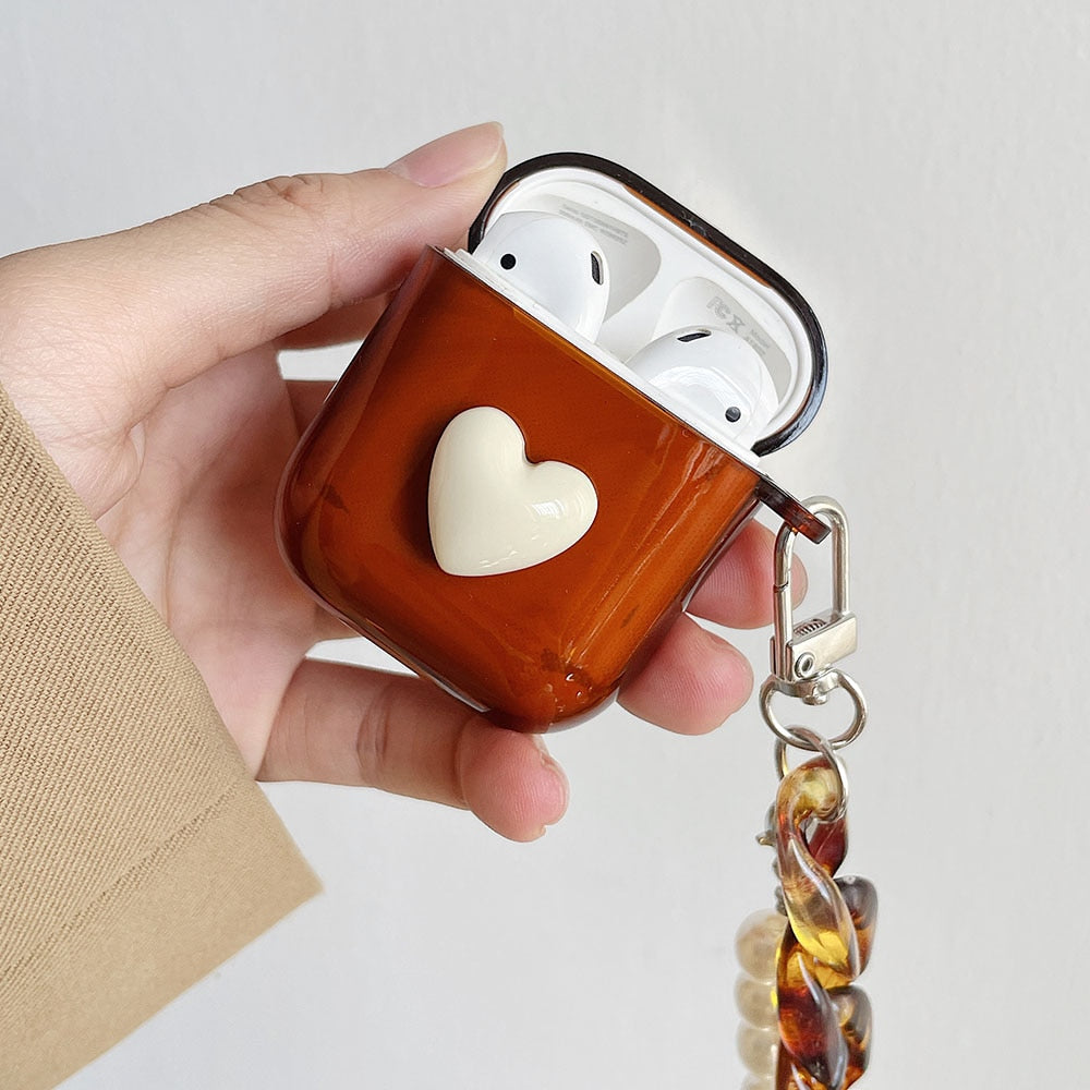 Heart AirPods case with Amber & Pearl Chain-Fonally-