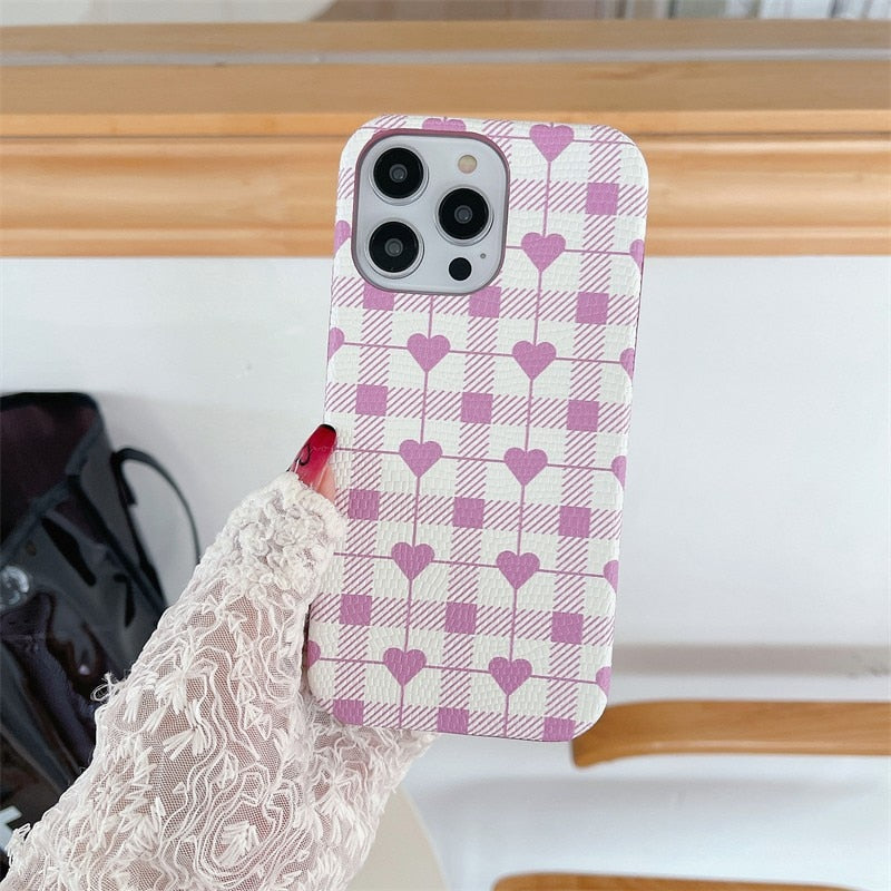 Heart Checkered Pattern iPhone Case-Fonally-