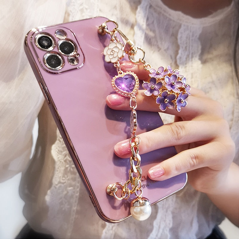 Heart Gem Floral Pearl Plated iPhone Case-Fonally-