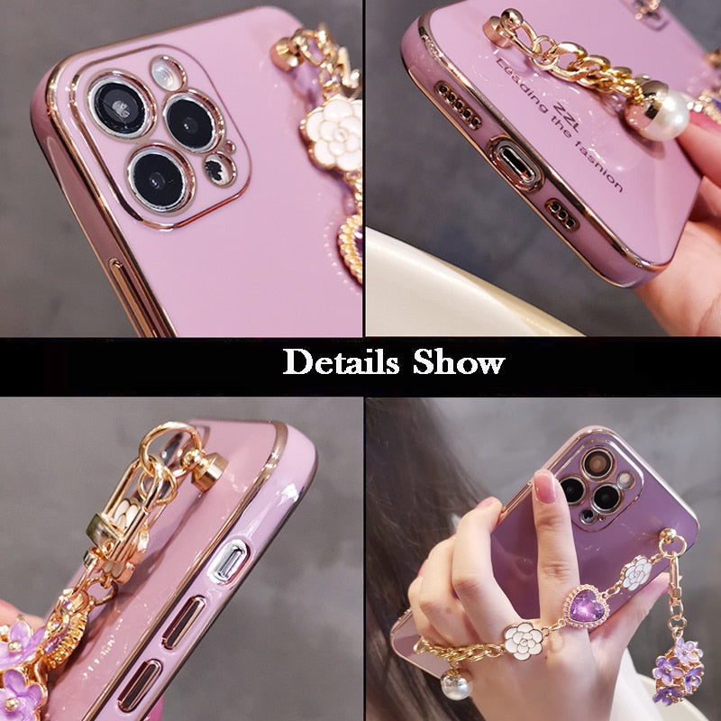 Heart Gem Floral Pearl Plated iPhone Case-Fonally-