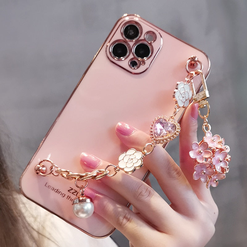 Heart Gem Floral Pearl Plated iPhone Case-Fonally-