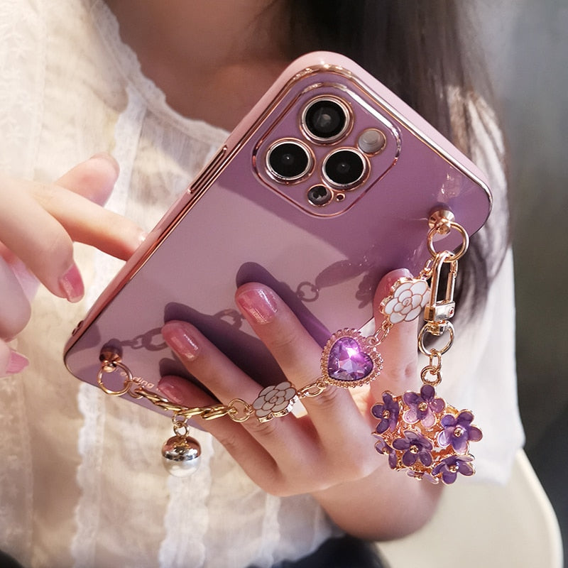 Heart Gem Floral Pearl Plated iPhone Case-Fonally-