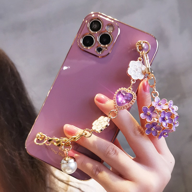 Heart Gem Floral Pearl Plated iPhone Case-Fonally-For iPhone 7-Purple-