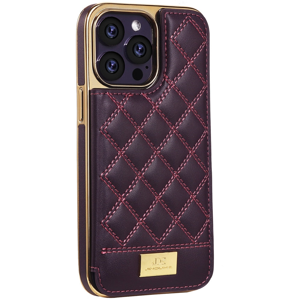 JKD Diamond Stitched Pattern Wallet iPhone Case-Fonally-