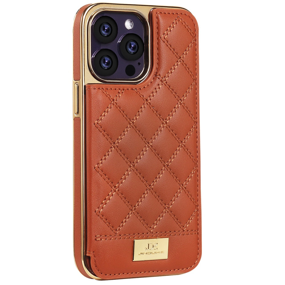 JKD Diamond Stitched Pattern Wallet iPhone Case-Fonally-For iPhone 12-Auburn-