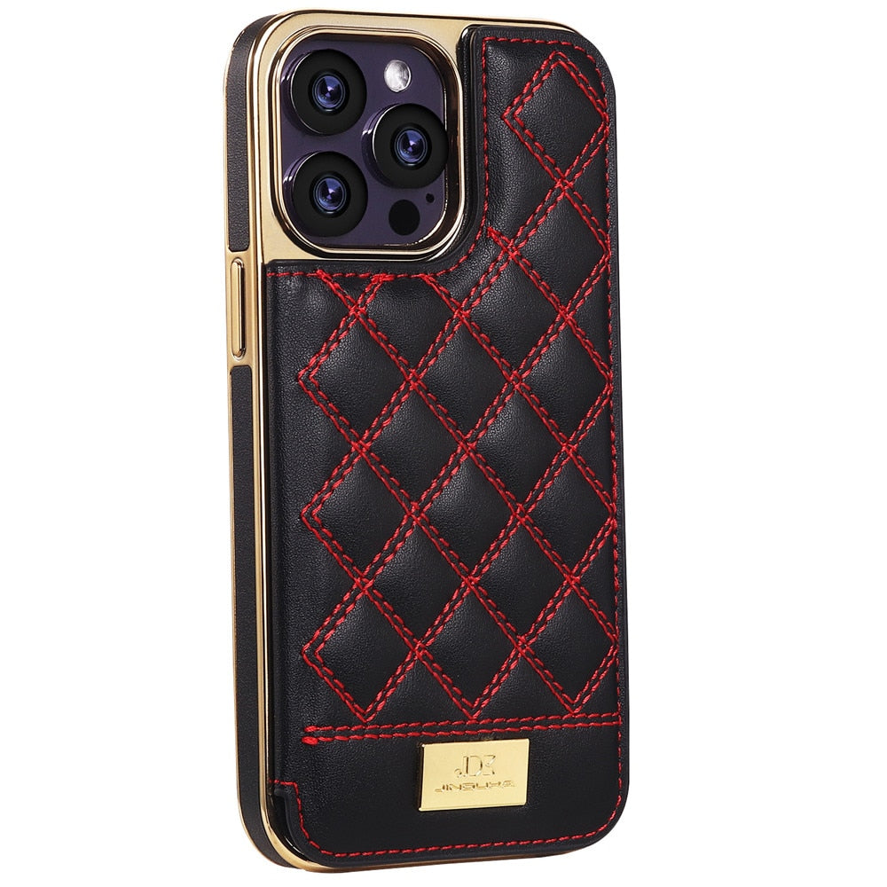 JKD Diamond Stitched Pattern Wallet iPhone Case-Fonally-For iPhone 12-Black-