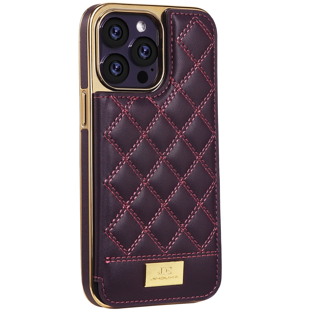 JKD Diamond Stitched Pattern Wallet iPhone Case-Fonally-For iPhone 12-Purple-