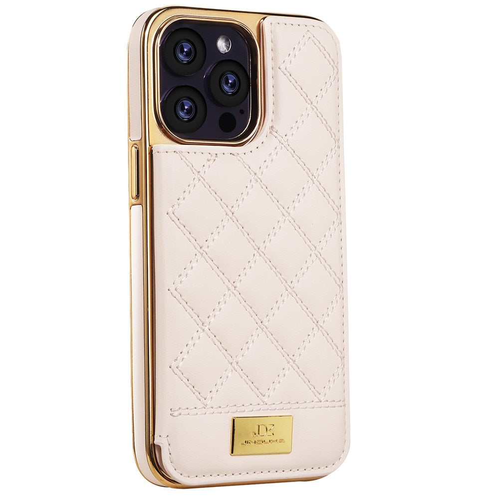 JKD Diamond Stitched Pattern Wallet iPhone Case-Fonally-For iPhone 12-White-
