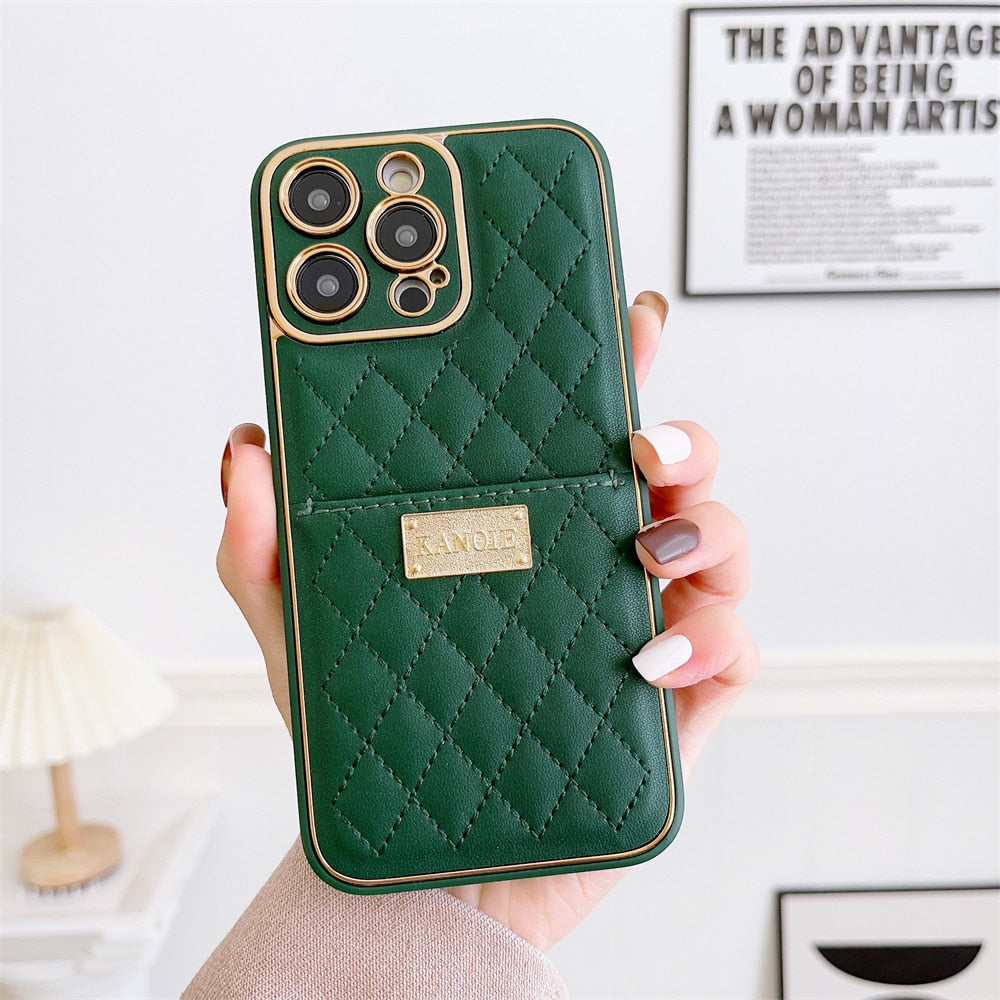 Kanoie Diamond Stitched Plated iPhone Case-Fonally-For iPhone 12-Green-