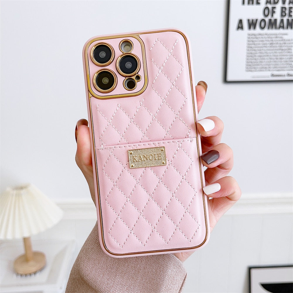 Kanoie Diamond Stitched Plated iPhone Case-Fonally-For iPhone 12-Pink-